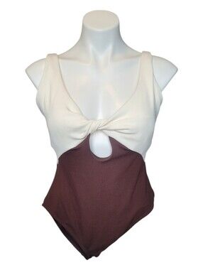 NWT Time And Tru Womens Large Brown And Cream One Piece Swimsuit